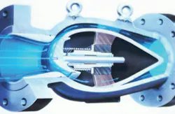 A cross section of the nozzle check valve employed to mitigate the occurence of water hammer in process pieplines. A cross section of the nozzle check valve employed to mitigate the occurence of water hammer in process pieplines.