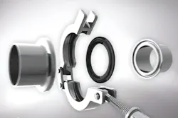 Figure 1. Clamp connections are designed to seal two ferrules together quickly, securely and without creating sites where contamination can collect. Figure 1. Clamp connections are designed to seal two ferrules together quickly, securely and without creating sites where contamination can collect.