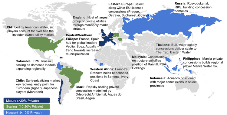 Private Water Utility Model &ndash; Global Footprint Overview (Source: Bluefield Research)