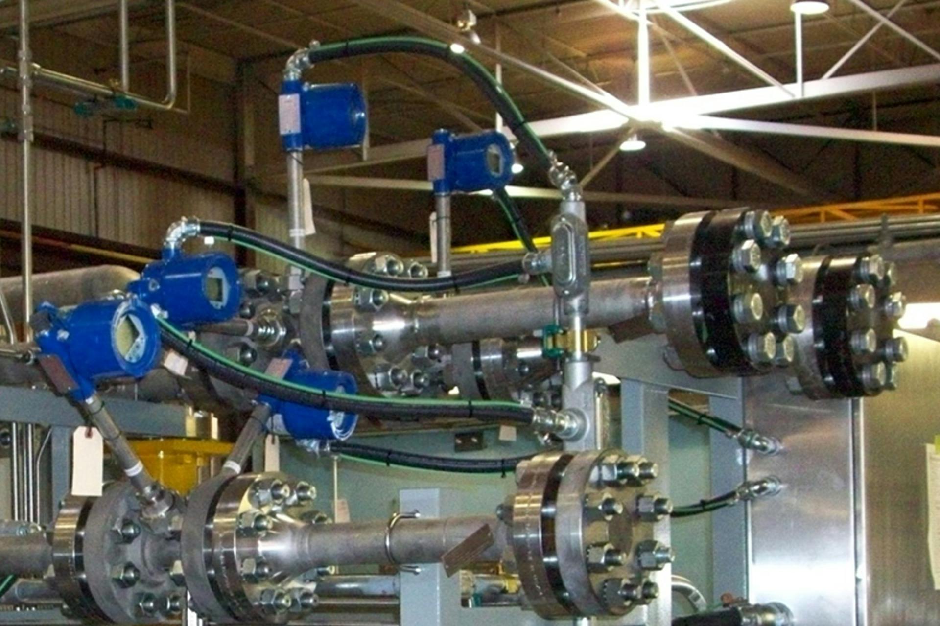 Hoffer Flow Controls&rsquo; meters and rate indicators in an NOx ultra pure water application. Courtesy of Hoffer Flow Controls