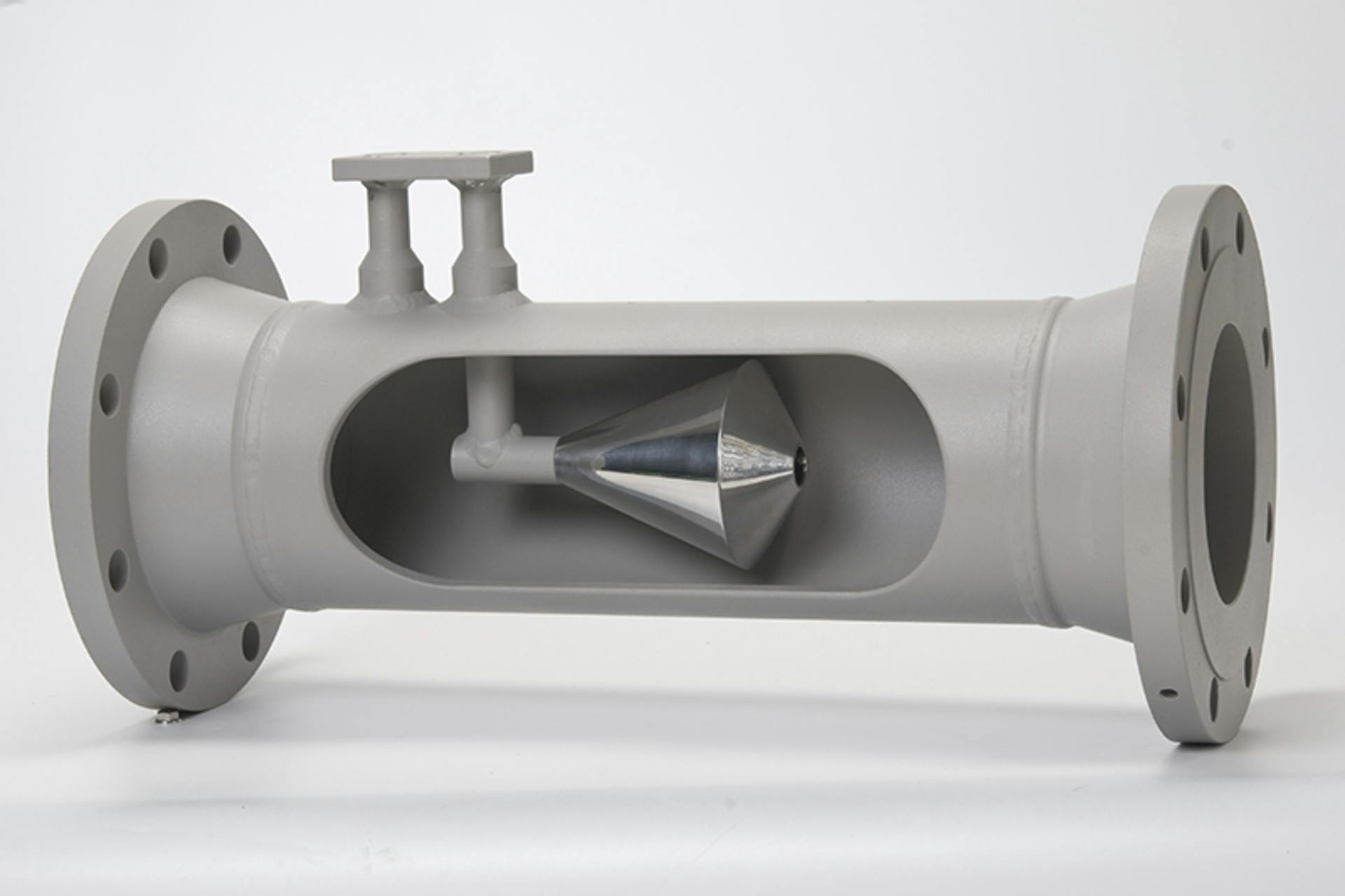 Cameron&rsquo;s NuFlo DP cone meter cutaway with direct-mount instrument connection. Courtesy of Cameron