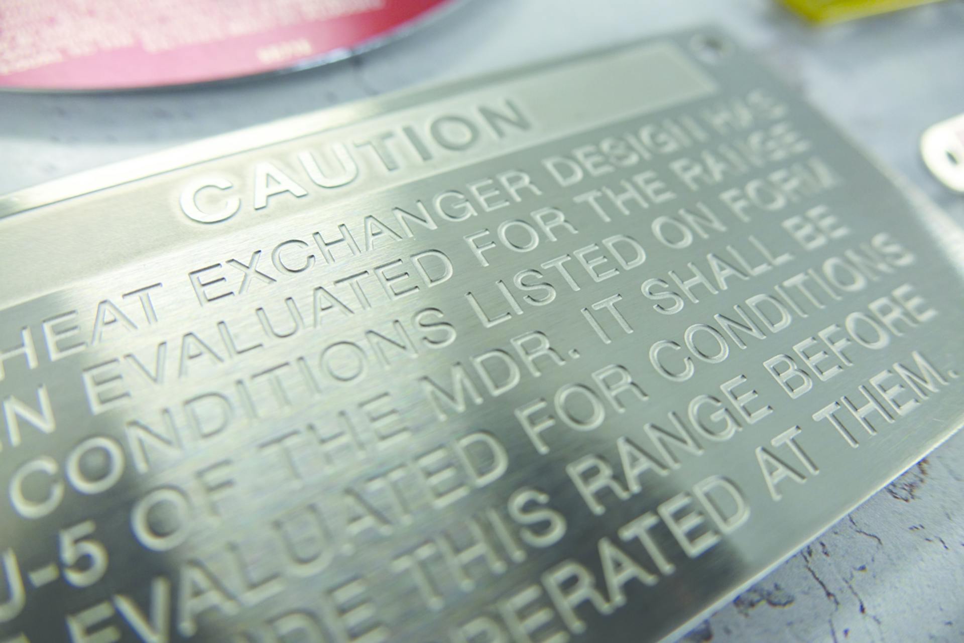 An etched stainless steel nameplate. Courtesy of Willington Nameplate