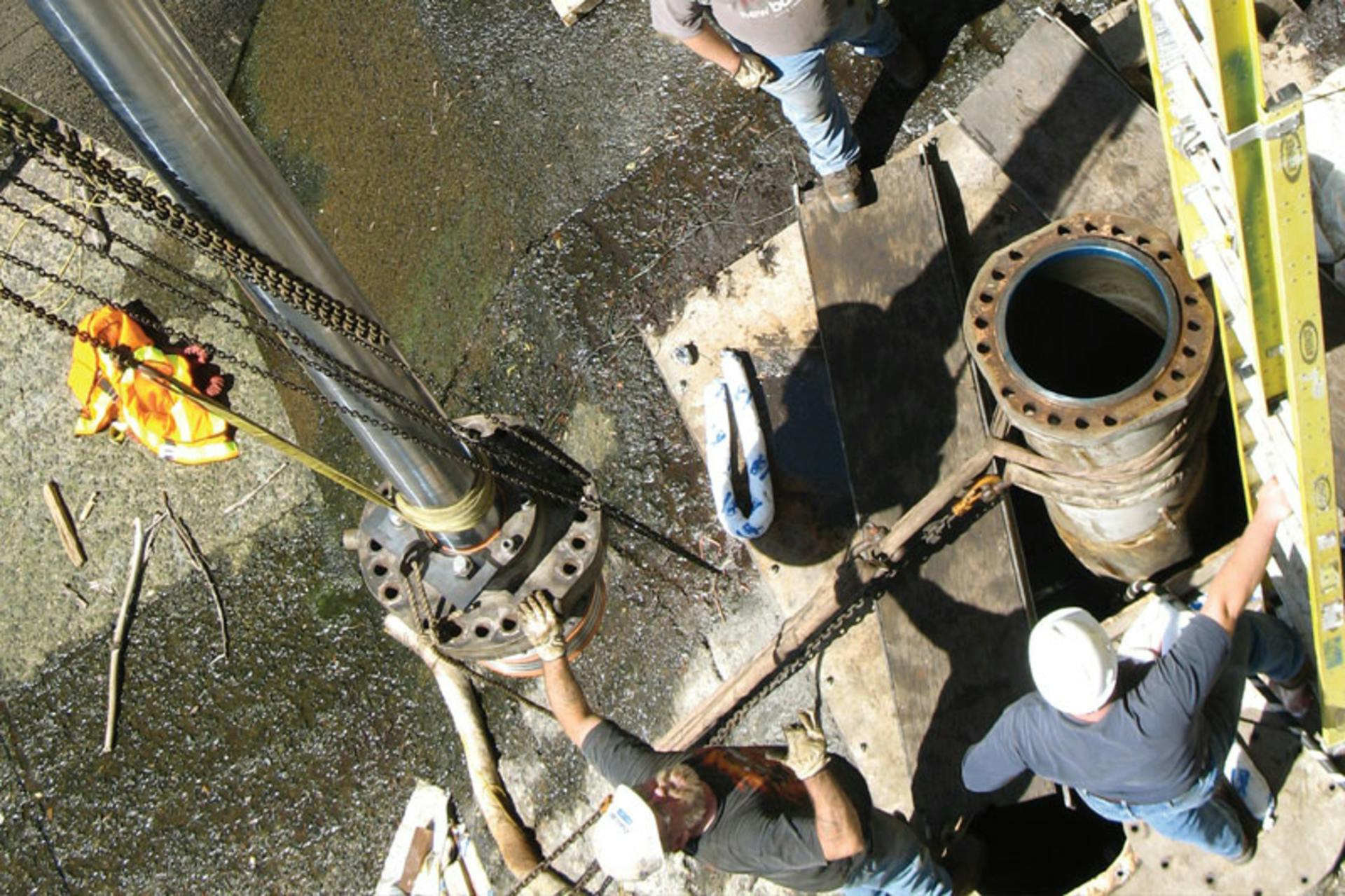 Field maintenance of dam cylinder. All images courtesy of Hunt Valve Inc.