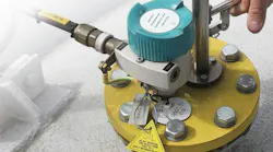 A point level device mounted with the in-situ point level probe tester. Image courtesy of Siemens