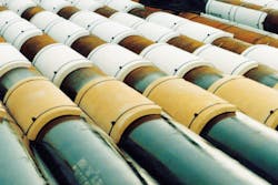 Two different foam compositions installed on pipe to guarantee additional annular volume. All images courtesy of Trelleborg Offshore Two different foam compositions installed on pipe to guarantee additional annular volume. All images courtesy of Trelleborg Offshore