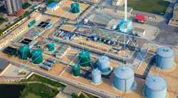 Figure 1. Wireless remote sensing systems use a network of sensors, radio nodes and gateways to monitor different assets of a tank farm without the need for cabling and trenching associated with wired systems. All graphics courtesy of SignalFire Wireless Telemetry