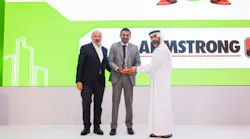 Pictured (left to right) are Mr. Albert Aoun, Chairman of IFP Group, Mr Rajmohan Govindarajan of Armstrong Fluid Technology and Mr. Ali Jasim, CEO of Etihad Esco at the RetrofitTech2018 Awards. Graphic courtesy of Armstrong Fluid Technology
