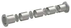 Figure 1. Exploded view of multistage multi-hole restriction orifice assembly. Figure 1. Exploded view of multistage multi-hole restriction orifice assembly.