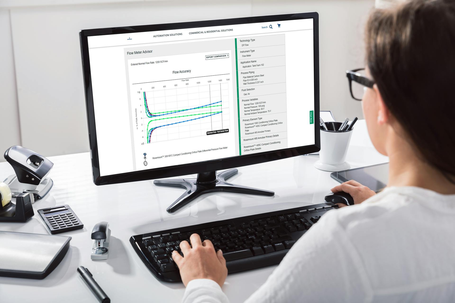 Figure 1. The advisor can create diagrams and graphs to illustrate the performance of the selected flowmeter in the specific application context. These stay with the application documentation.