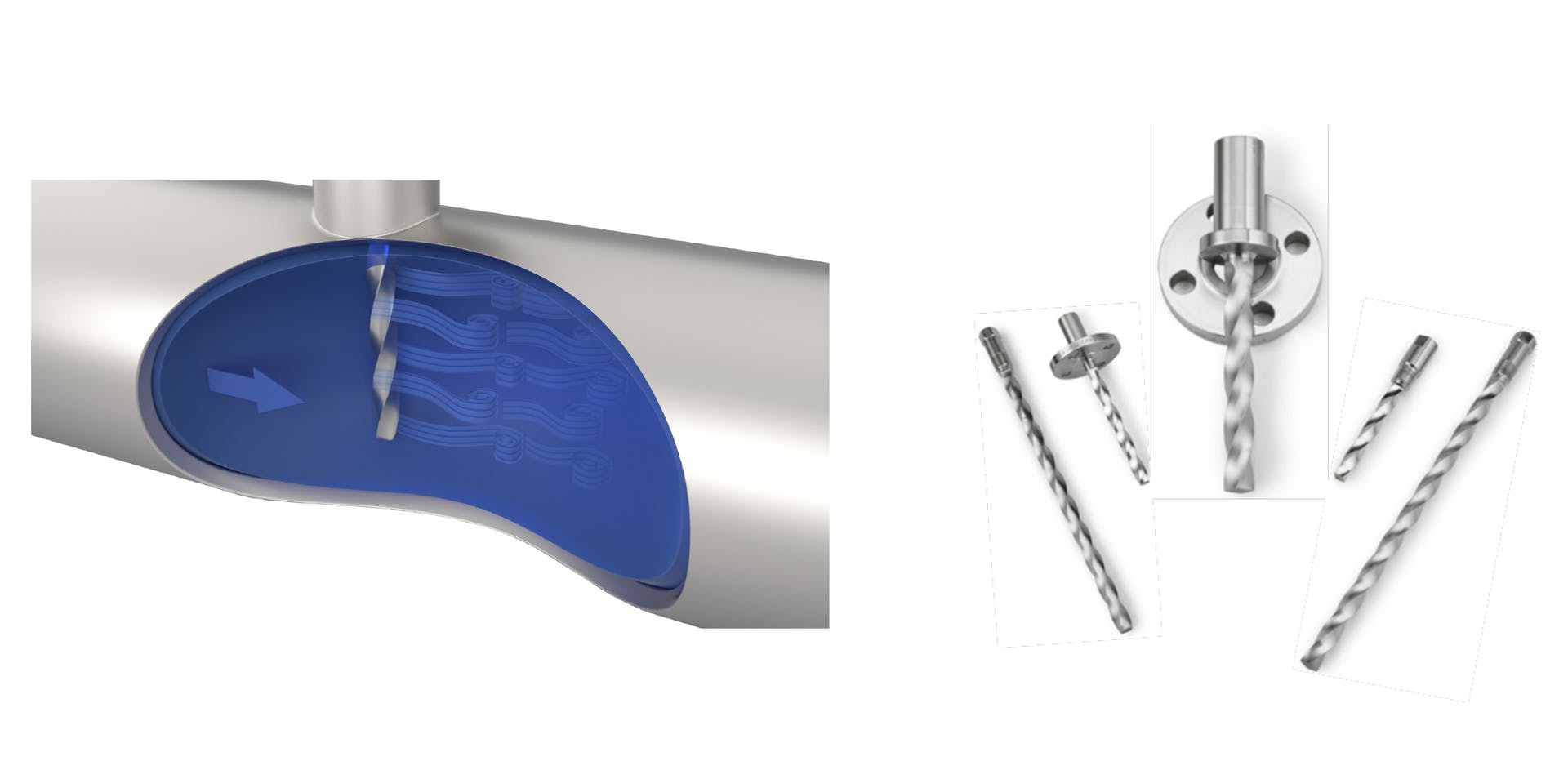 Figure 1. Twisted thermowell can be fully inserted into the pipe to improve temperature measurement without risk of breakage due to wake frequency resonance.