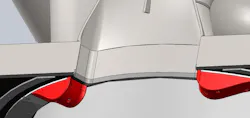 Figure 3: Sectioned view of tear-drop shaped Rheo-Kinetic Fairings retrofit to existing flow path for example shown in Figure 2. Figure 3: Sectioned view of tear-drop shaped Rheo-Kinetic Fairings retrofit to existing flow path for example shown in Figure 2.