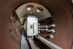 View of the inside of MARIN’s The Atmosphere with the flume to create sloshing, which is measured by 100 pressure sensors from Kistler. View of the inside of MARIN’s The Atmosphere with the flume to create sloshing, which is measured by 100 pressure sensors from Kistler.