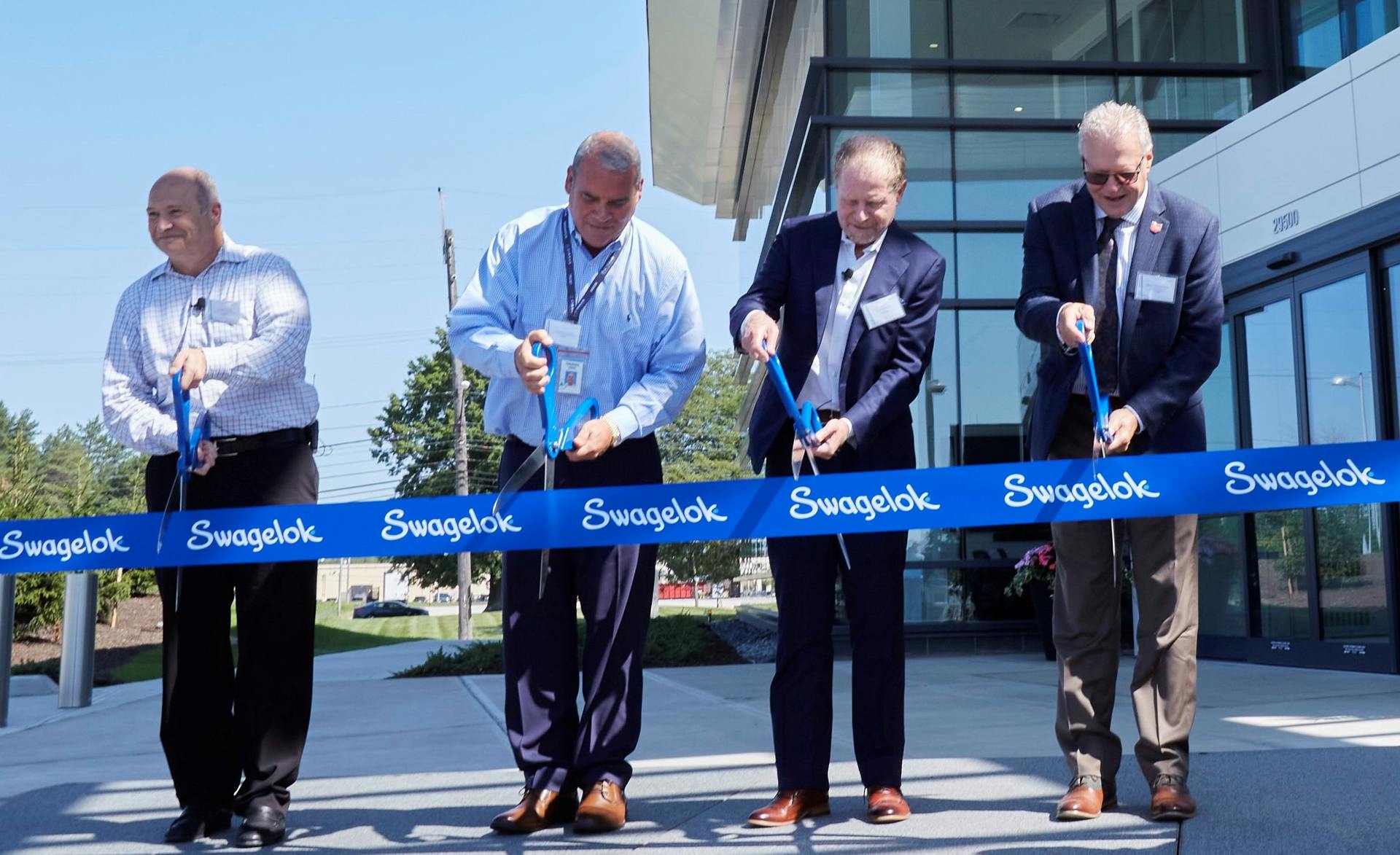 Left to right: Swagelok President and Chief Operating Officer I. James Cavoli; Swagelok Chairman and Chief Executive Officer Thomas F. Lozick; Edward H. Kraus, mayor of Solon; and Glenn Richardson, managing director, advanced manufacturing and aerospace, JobsOhio.