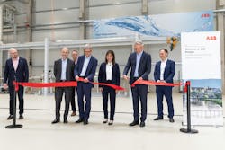 In a ceremony in Minden, ABB CEO Björn Rosengren cut the ribbon to the new calibration hall in the presence of ABB’s Peter Terwiesch, Business Area President, Process Automation Reiner Seecker, Factory Manager, Minden; Jacques Mulbert, Division President, Measurement & Analytics, and Amina Hamidi, Business Line Manager Instrumentation. In a ceremony in Minden, ABB CEO Björn Rosengren cut the ribbon to the new calibration hall in the presence of ABB’s Peter Terwiesch, Business Area President, Process Automation Reiner Seecker, Factory Manager, Minden; Jacques Mulbert, Division President, Measurement & Analytics, and Amina Hamidi, Business Line Manager Instrumentation.