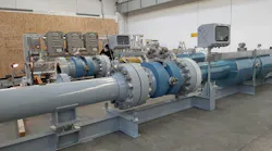 Figure 1: This Emerson ultrasonic flow meter is installed in a typical custody transfer application, with straight pipe sections upstream of the meter to minimize flow disturbances.