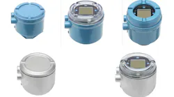 Figure 1: Emerson’s Micro Motion 1600 Coriolis Transmitters can be purchased with an epoxy painted aluminum or hygienic stainless housing, and they can be blind or include a capacitive touch screen display. The transmitters can be integrally mounted on the sensor or mounted remotely.