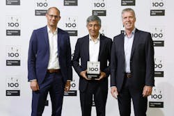 Mentor Ranga Yogeshwar presents the award to Christian Reichert and Simon Zühlke from Endress+Hauser Level+Pressure. Mentor Ranga Yogeshwar presents the award to Christian Reichert and Simon Zühlke from Endress+Hauser Level+Pressure.