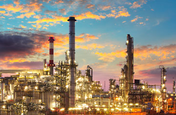Petrochemical plant at sunset