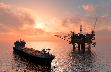 Offshore oil rig and tanker