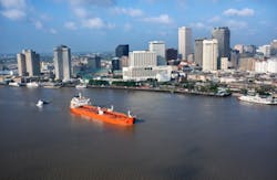barge in Mississippi River in New Orleans barge in Mississippi River in New Orleans