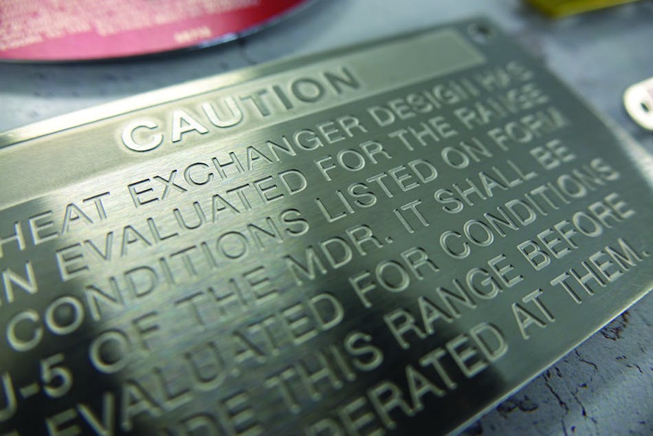 An etched stainless steel nameplate. Courtesy of Willington Nameplate