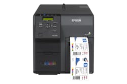 The ColorWorksC7500 Inkjet Label Printer for Just-In-Time Color printing speeds through multiple full-color labels with variable data up to 11.8 inches per second. Courtesy of Epson America Inc. The ColorWorksC7500 Inkjet Label Printer for Just-In-Time Color printing speeds through multiple full-color labels with variable data up to 11.8 inches per second. Courtesy of Epson America Inc.