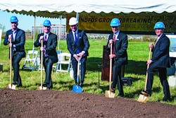 Keith Copaken, principal of Developer Copaken Brooks; Lenexa, Kansas, Mayor Hon. Michael Boehm; Poul Due Jensen, Grundfos group executive VP of sales & marketing; Terry Teach, Grundfos USA executive VP of sales for domestic buildings; Kirk Vigil, Grundfos USA director of national accounts for domestic buildings. Courtesy of Grundfos. Keith Copaken, principal of Developer Copaken Brooks; Lenexa, Kansas, Mayor Hon. Michael Boehm; Poul Due Jensen, Grundfos group executive VP of sales & marketing; Terry Teach, Grundfos USA executive VP of sales for domestic buildings; Kirk Vigil, Grundfos USA director of national accounts for domestic buildings. Courtesy of Grundfos.