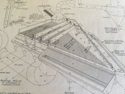 Hand-drawn patent application for the specific-gravity separator (circa 1919). (Courtesy Triple/S Dynamics) Hand-drawn patent application for the specific-gravity separator (circa 1919). (Courtesy Triple/S Dynamics)