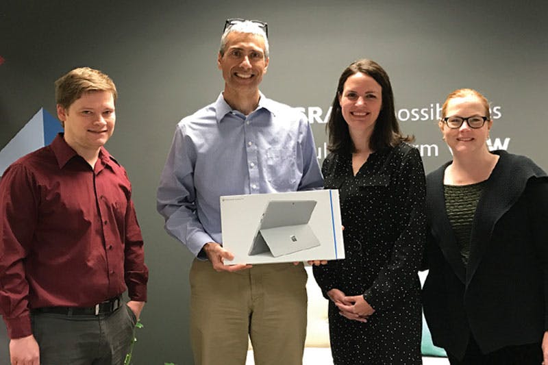 Long-time reader Sebastien Kidd, of ASK Efficiency LLC, won a Microsoft Surface in the Processing reader survey giveaway. He recently visited with marketing manager Nick Phillips, (far left), Editor in Chief Amy W. Richardson and Editorial Director Lori Ditoro (far right) at the magazine&rsquo;s publishing office in Birmingham, Alabama.