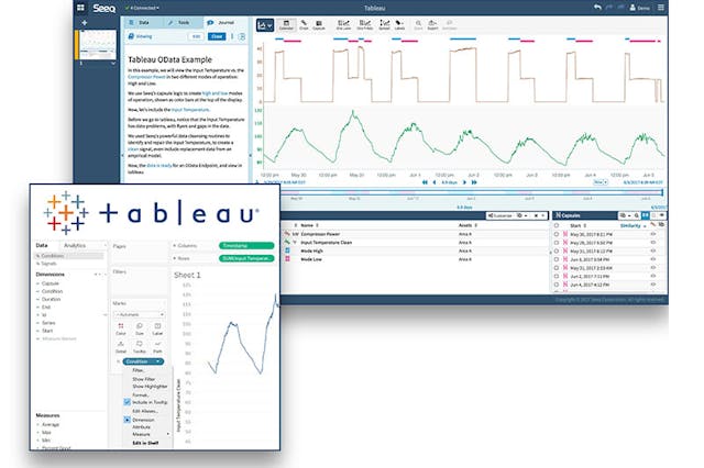 Screenshot of Seeq and Tableau interface. Image courtesy of Seeq and Tableau