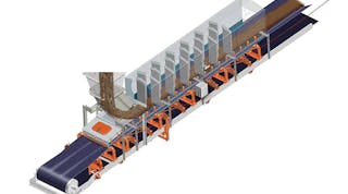 Efficient transfer point design includes a customizable modular chute loading onto heavy-duty impact cradles with an extended stilling zone that is sealed using external skirting and fitted with baffles, which control airflow to mitigate dust. Image courtesy of Martin Engineering