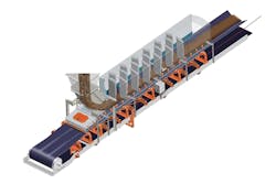 Efficient transfer point design includes a customizable modular chute loading onto heavy-duty impact cradles with an extended stilling zone that is sealed using external skirting and fitted with baffles, which control airflow to mitigate dust. Image courtesy of Martin Engineering Efficient transfer point design includes a customizable modular chute loading onto heavy-duty impact cradles with an extended stilling zone that is sealed using external skirting and fitted with baffles, which control airflow to mitigate dust. Image courtesy of Martin Engineering