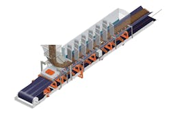 Efficient transfer point design includes a customizable modular chute loading onto heavy-duty impact cradles with an extended stilling zone that is sealed using external skirting and fitted with baffles, which control airflow to mitigate dust. Image courtesy of Martin Engineering
