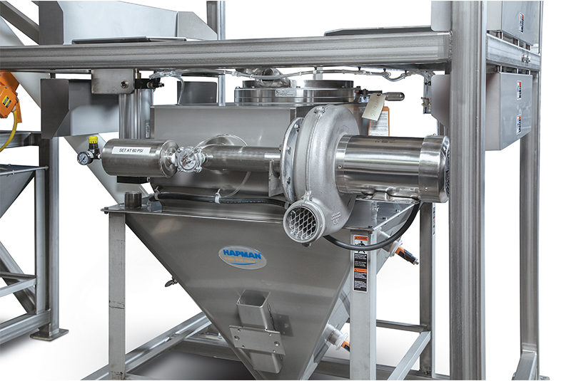 A centrifugal blower can help reduce material waste by returning captured dust to the process. (All images courtesy of Hapman)