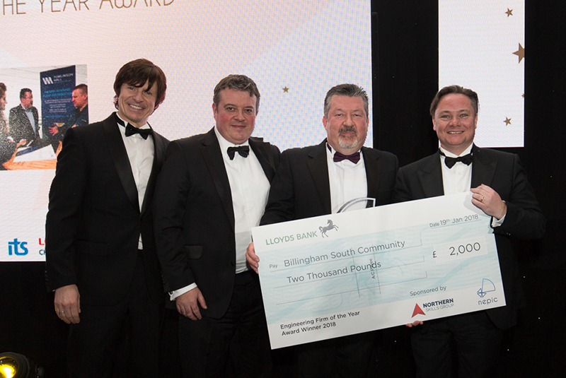 Pump specialist Tomlinson Hall has been recognized for its engineering capabilities. Left to right: Steve Walls (compere), Peter Wilson (Northern Skills Group), Colin Simpson (Tomlinson Hall) and Iain Wright (NEPIC).