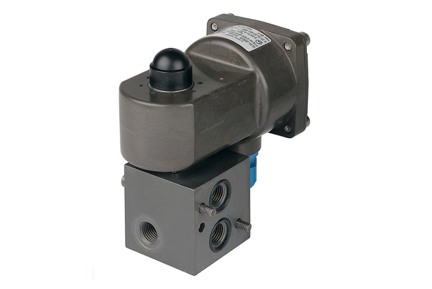 Poppet valves like this IMI Herion* 24010 series are less vulnerable to dirt and moisture contamination than spool valves. Graphic courtesy of IMI Precision Engineering