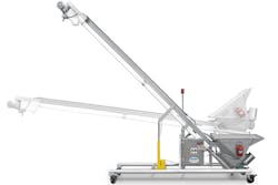 Employing a Hi/Lo or tilt-style flexible screw conveyor is an ideal option for powder-handling applications where total evacuation of conveyed materials is critical. All graphics courtesy of Hapman Employing a Hi/Lo or tilt-style flexible screw conveyor is an ideal option for powder-handling applications where total evacuation of conveyed materials is critical. All graphics courtesy of Hapman
