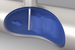 Figure 1.Fluid flowing around a conventional thermowell profile creates wake-shedding vibration, which can shorten thermowell life. All images courtesy of Emerson Automation Solutions Figure 1.Fluid flowing around a conventional thermowell profile creates wake-shedding vibration, which can shorten thermowell life. All images courtesy of Emerson Automation Solutions