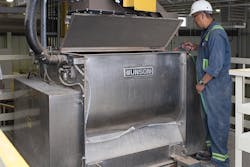In batches up to 660 lbs. (300 kg.), the fluidized bed mixer improves batch uniformity and reduces degradation when blending liquids with fragile dry ingredients. All Images courtesy of Munson Machinery