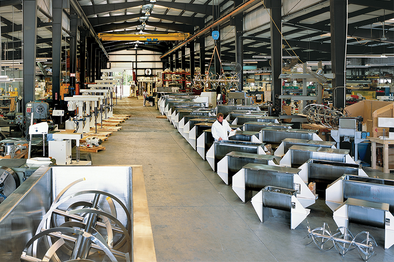 Figure 1. One bay of the Ross plant in Port St. Lucie, Florida. This facility holds one of the world&rsquo;s largest inventory of specialty mixers and blenders for immediate rental or purchase. All images courtesy of Charles Ross & Son Company