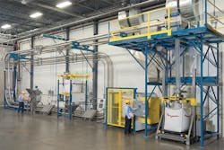 Figure 1. Test lab for tubular cable conveying. All images courtesy of Flexicon Corporation Figure 1. Test lab for tubular cable conveying. All images courtesy of Flexicon Corporation