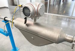 Figure 2. A Coriolis flowmeter, such as this Endress+Hauser Promass, makes multiple measurements that can be used for inline quality control. Figure 2. A Coriolis flowmeter, such as this Endress+Hauser Promass, makes multiple measurements that can be used for inline quality control.