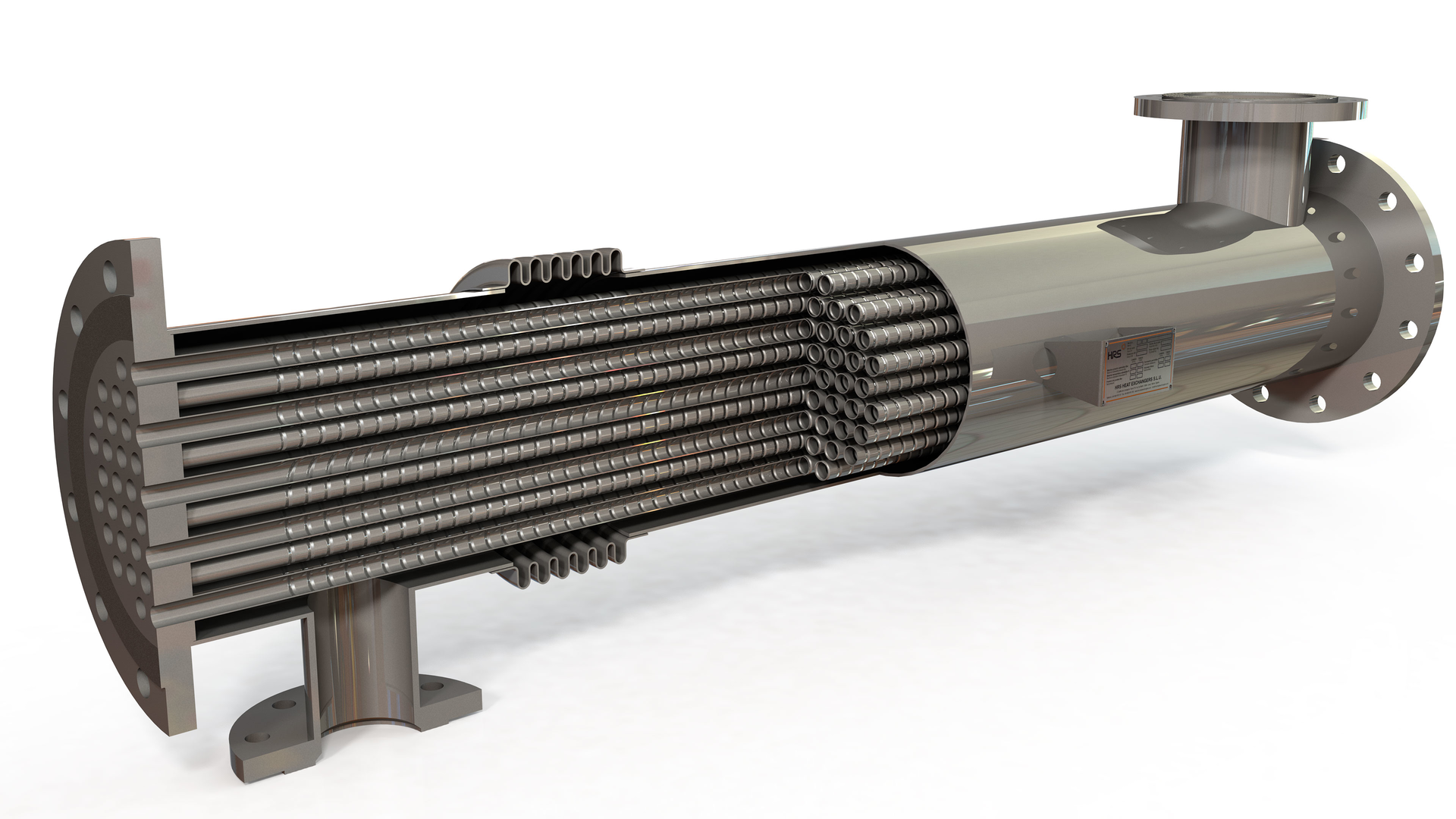 With a standard (single) tube plate with the welded tube is in contact with the service fluid chamber/s. All images courtesy of HRS Heat Exchangers.