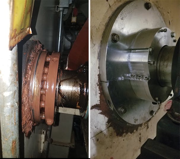 A chocolate conche before (left) and after (right) an air seal was installed.
