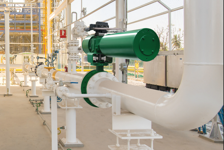 Figure 1. This Fisher Triple Offset emergency shutdown valve is activated to shut down a process. All images courtesy of Emerson.