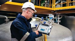 With Bluetooth wireless communications, a technician with a handheld device — such as an Endress+Hauser Field Xpert SMT77 tablet computer — can activate a proof test from up to 40 feet away from the level instrument, making it easier to perform tests on level instruments installed at the top of tanks or in inaccessible locations. All images courtesy of Endress+Hauser. With Bluetooth wireless communications, a technician with a handheld device — such as an Endress+Hauser Field Xpert SMT77 tablet computer — can activate a proof test from up to 40 feet away from the level instrument, making it easier to perform tests on level instruments installed at the top of tanks or in inaccessible locations. All images courtesy of Endress+Hauser.