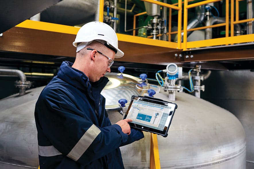 With Bluetooth wireless communications, a technician with a handheld device &mdash; such as an Endress+Hauser Field Xpert SMT77 tablet computer &mdash; can activate a proof test from up to 40 feet away from the level instrument, making it easier to perform tests on level instruments installed at the top of tanks or in inaccessible locations. All images courtesy of Endress+Hauser.