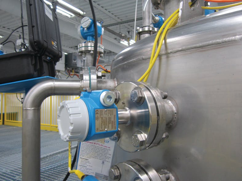 Figure 3. This Endress+Hauser Liquiphant high-high level instrument detects a level that&rsquo;s too high and could cause a spill.
