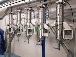 The five vacuum receivers specially modified to the customer&rsquo;s requirements for buffer storage, individual control and in- series connection to the existing 10 L containers. All images courtesy of Volkmann