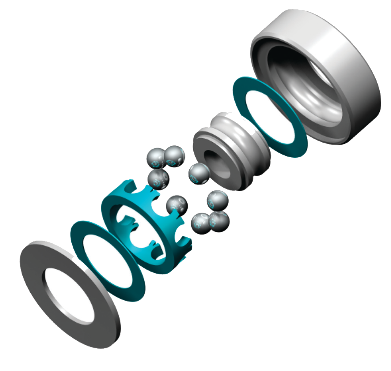 Image 1. Rolling element bearings combine seven distinct parts. They create less friction than wear rings. Photos courtesy of Trelleborg Sealing Solutions